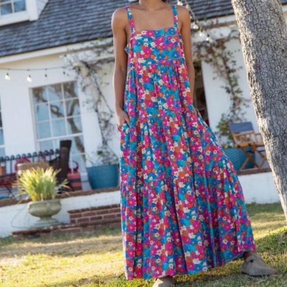 Natural Life Dresses & Skirts - Natural Life Patti Side Slit Maxi Dress Floral Maxi Dress Size Large Blue Pink